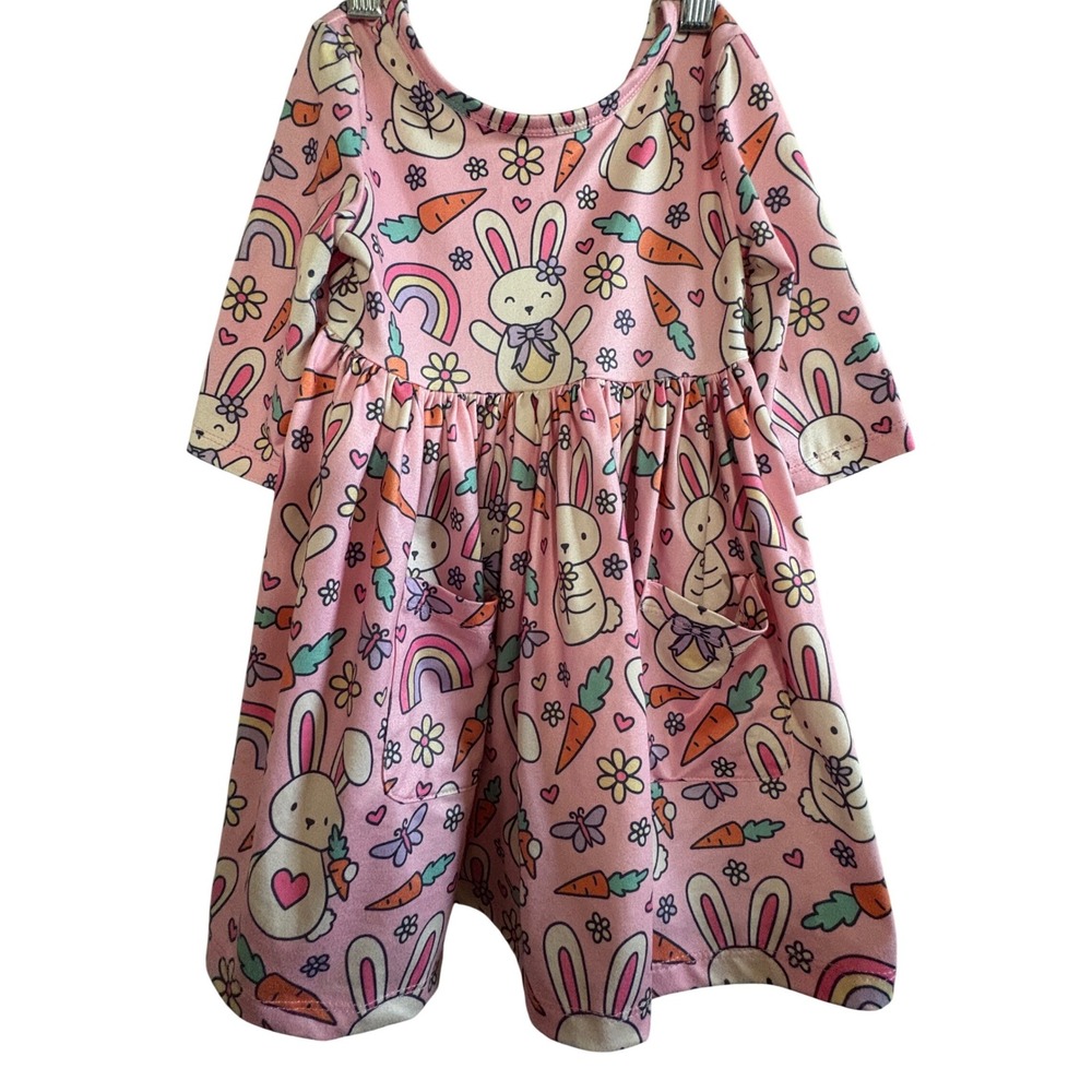 Mila & Rose Bunny Easter Dress Girls Size 2T‎ Pink Pocket Dress